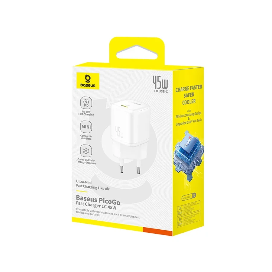 Адаптер питания Baseus PicoGo GaN 45W USB-C, белый — 3