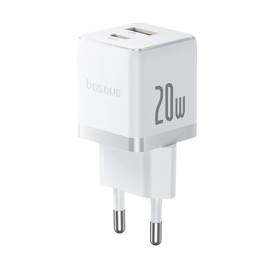 Адаптер питания Baseus Palm 20W USB-C + USB-A EU, с кабелем, белый