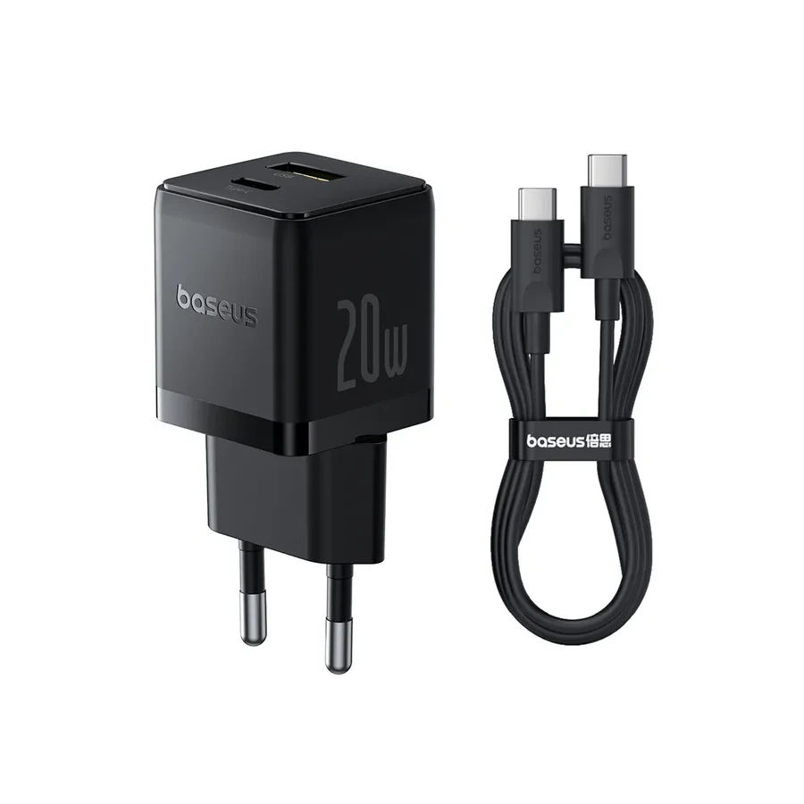Адаптер питания Baseus Palm 20W USB-C + USB-A EU, с кабелем, черный — 2