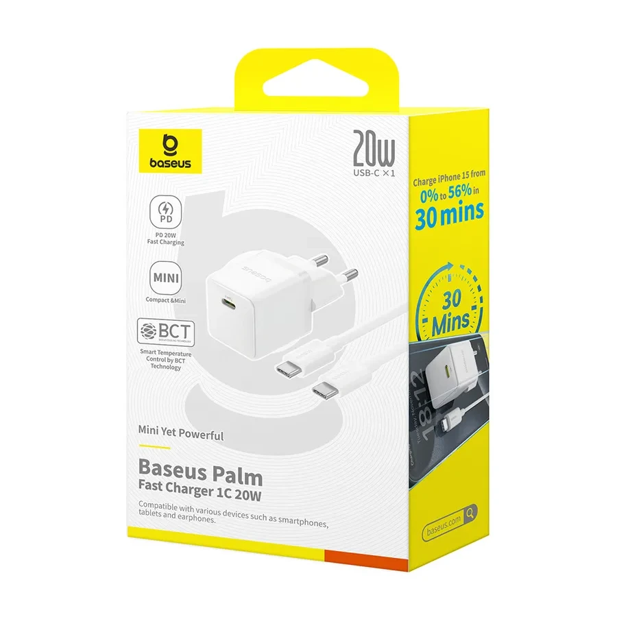 Адаптер питания Baseus Palm 20W USB-C, белый — 3