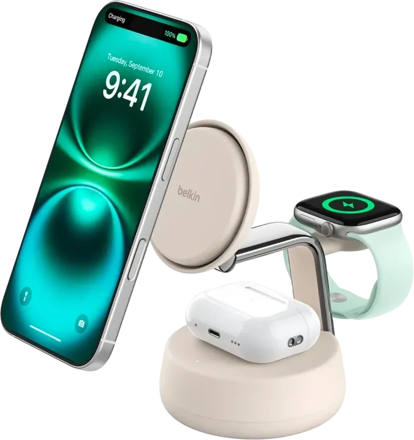 Беспроводная зарядка BELKIN Qi2 25W, 3-в-1, песочная