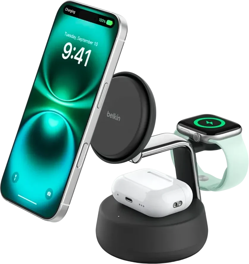 Беспроводная зарядка BELKIN Qi2 25W, 3-в-1, чёрная