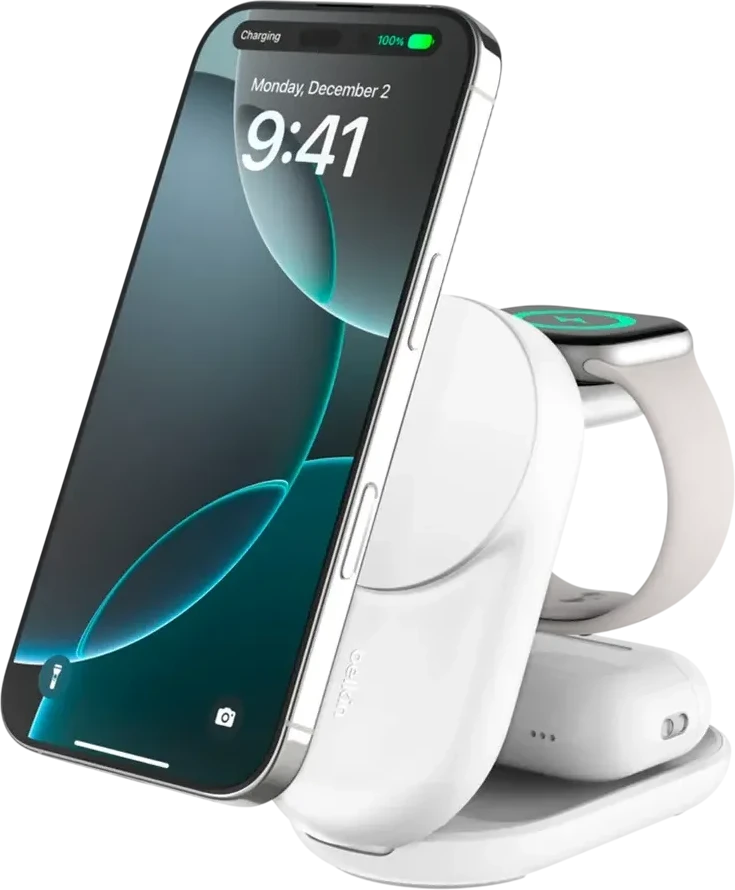 Беспроводная зарядка BELKIN Qi2 25W, складная, белая