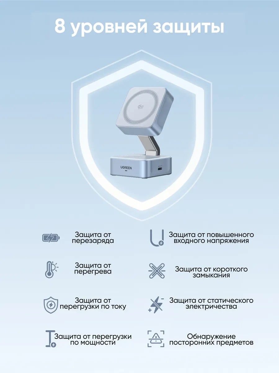 Беспроводная зарядка Ugreen W752, 2-in-1, 25W — 4