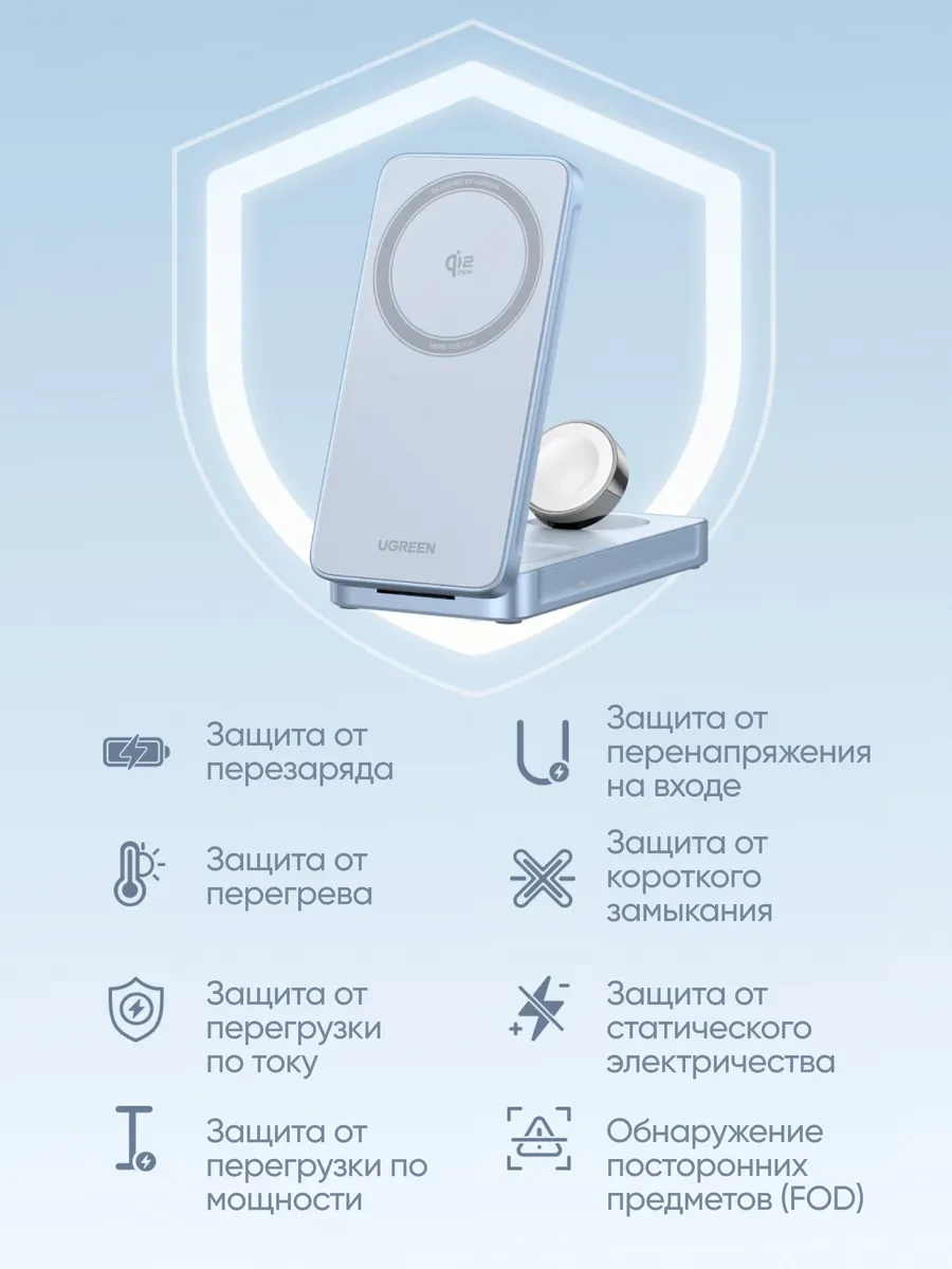 Беспроводная зарядка Ugreen W757, 3-in-1, 25W — 4