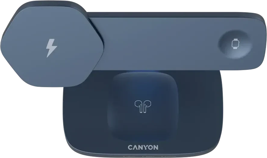 Зарядное устройство CANYON Wireless Charging Station Hexagon 310 3in1 DarkGrey/Blue — 3