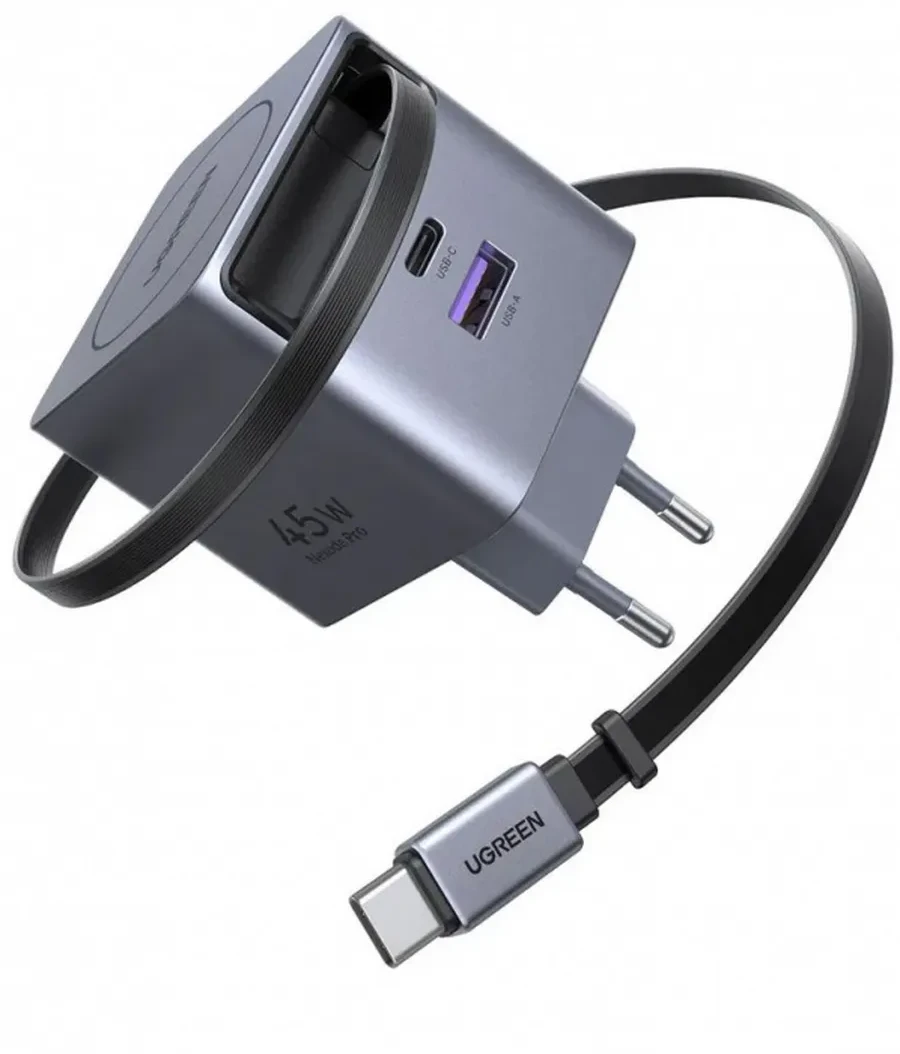 Зарядное устройство UGREEN X614 45W 2C1A GaN Fast Charger with Retractable Cable USB-C, 65822 — 2