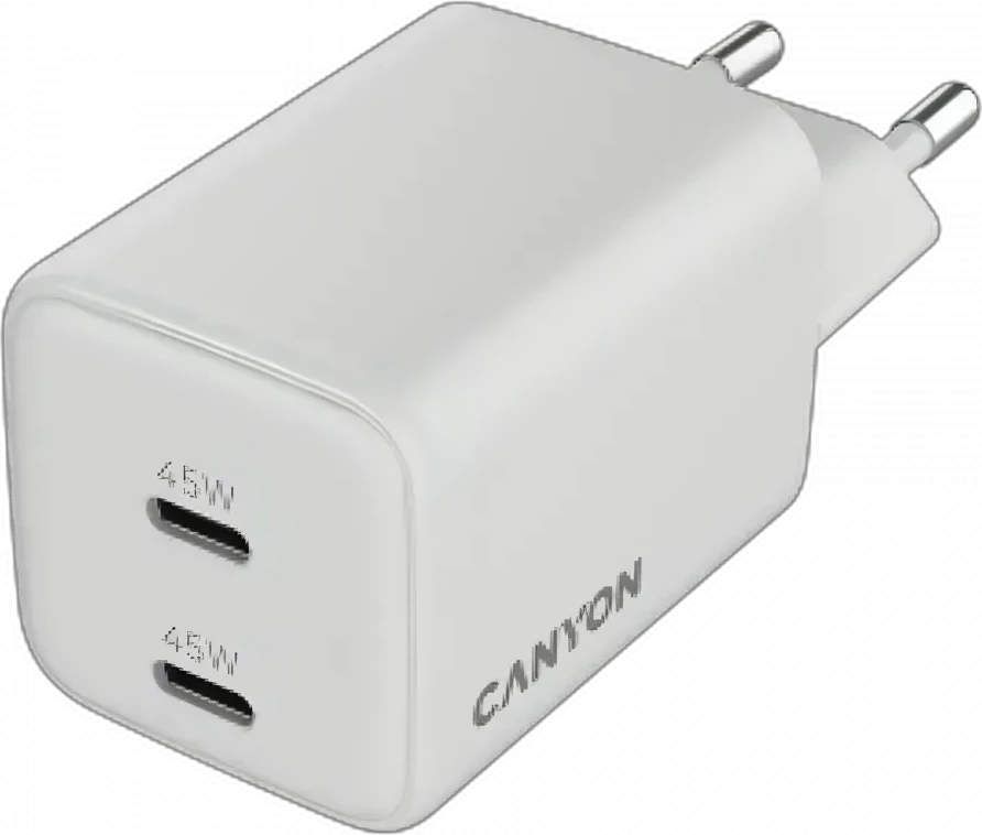 Зарядное устройство CANYON charger CU45CC GaN 45W 2xPD EU White