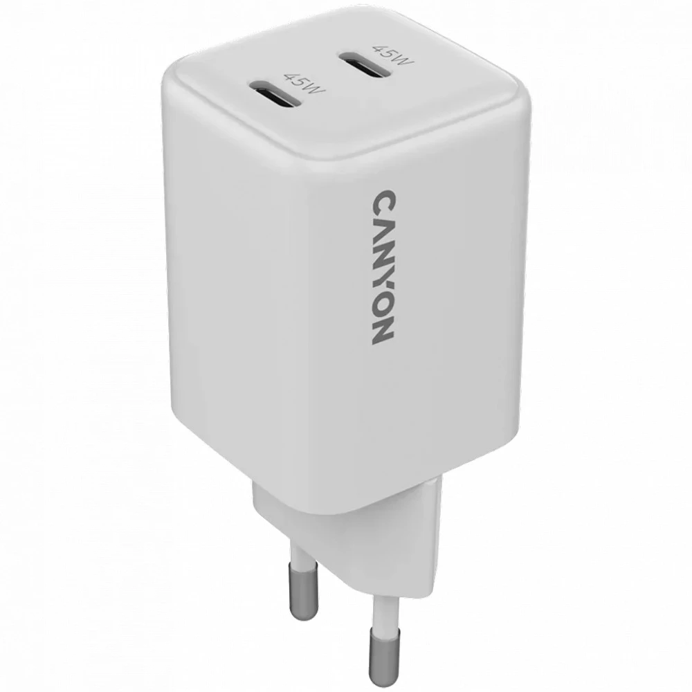 Зарядное устройство CANYON charger CU45CC GaN 45W 2xPD EU White — 2