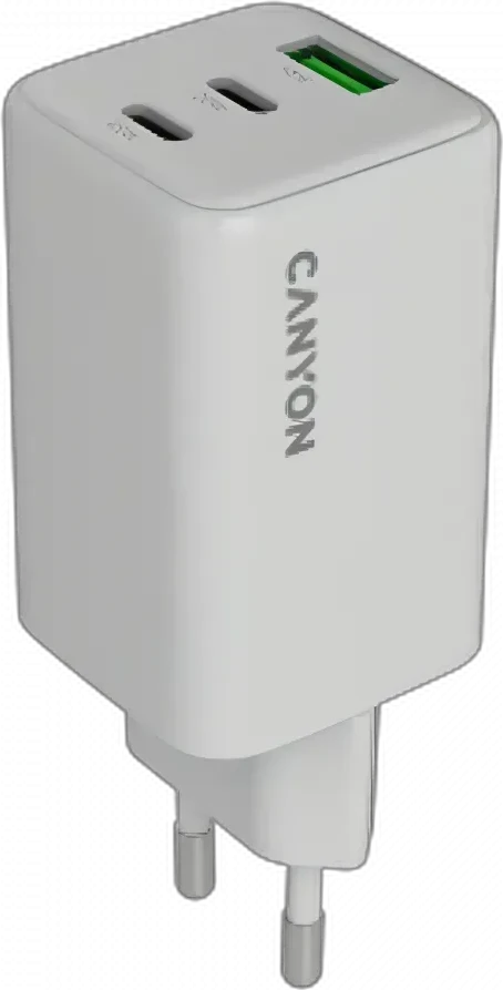 Зарядное устройство CANYON charger CU65ACC GaN 65W 2xPD 1xQC EU White