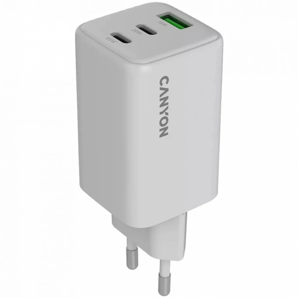 Зарядное устройство CANYON charger CU65ACC GaN 65W 2xPD 1xQC EU White — 5