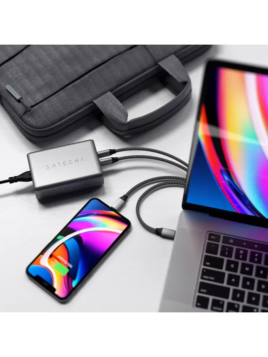 Зарядное устройство SATECHI 100W USB-C PD Compact Charger- EU ( x2 Type-C / x1 Type-A) (space gray) — 2