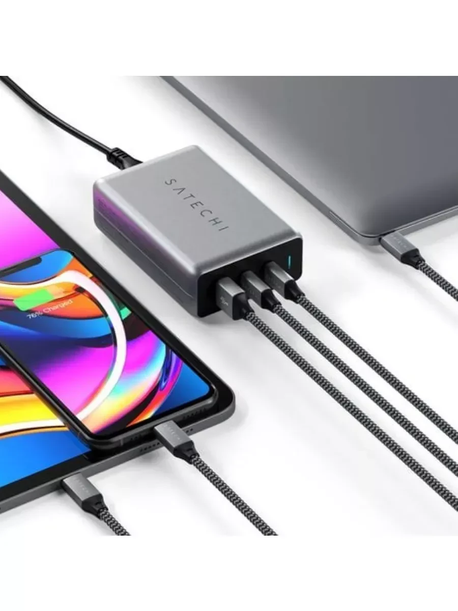 Зарядное устройство SATECHI 100W USB-C PD Compact Charger- EU ( x2 Type-C / x1 Type-A) (space gray) — 3