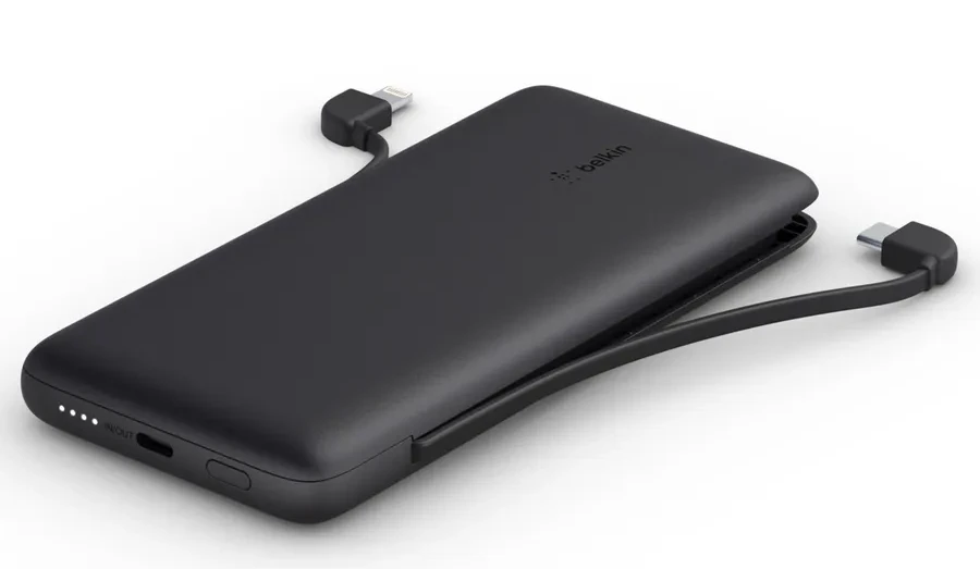 Power Bank 10000 mAh, 18W PD, встроенные кабели, чёрный