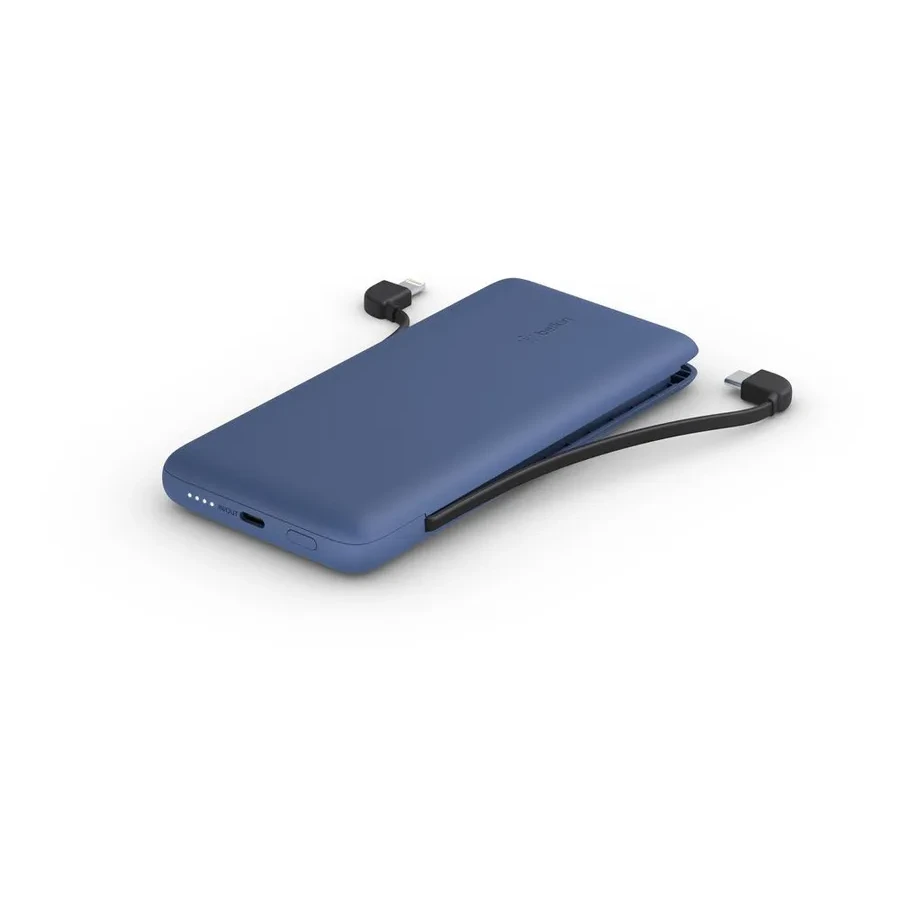 Power Bank 10000 mAh, 18W PD, встроенные кабели, синий