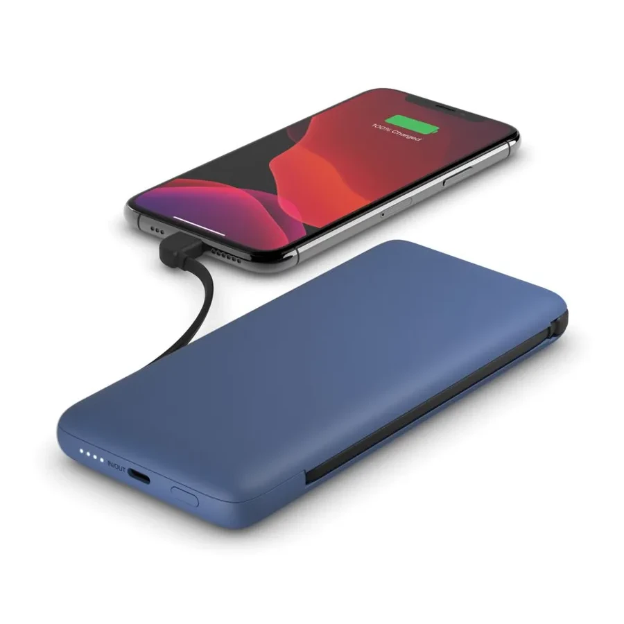 Power Bank 10000 mAh, 18W PD, встроенные кабели, синий — 4