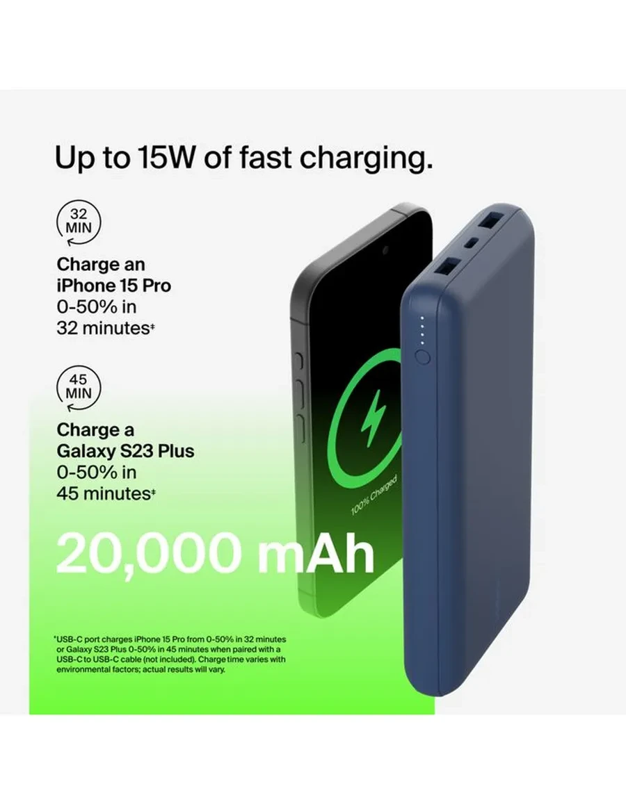 Power Bank 20000mAh, USB-A/C 15W, синий rang — 3