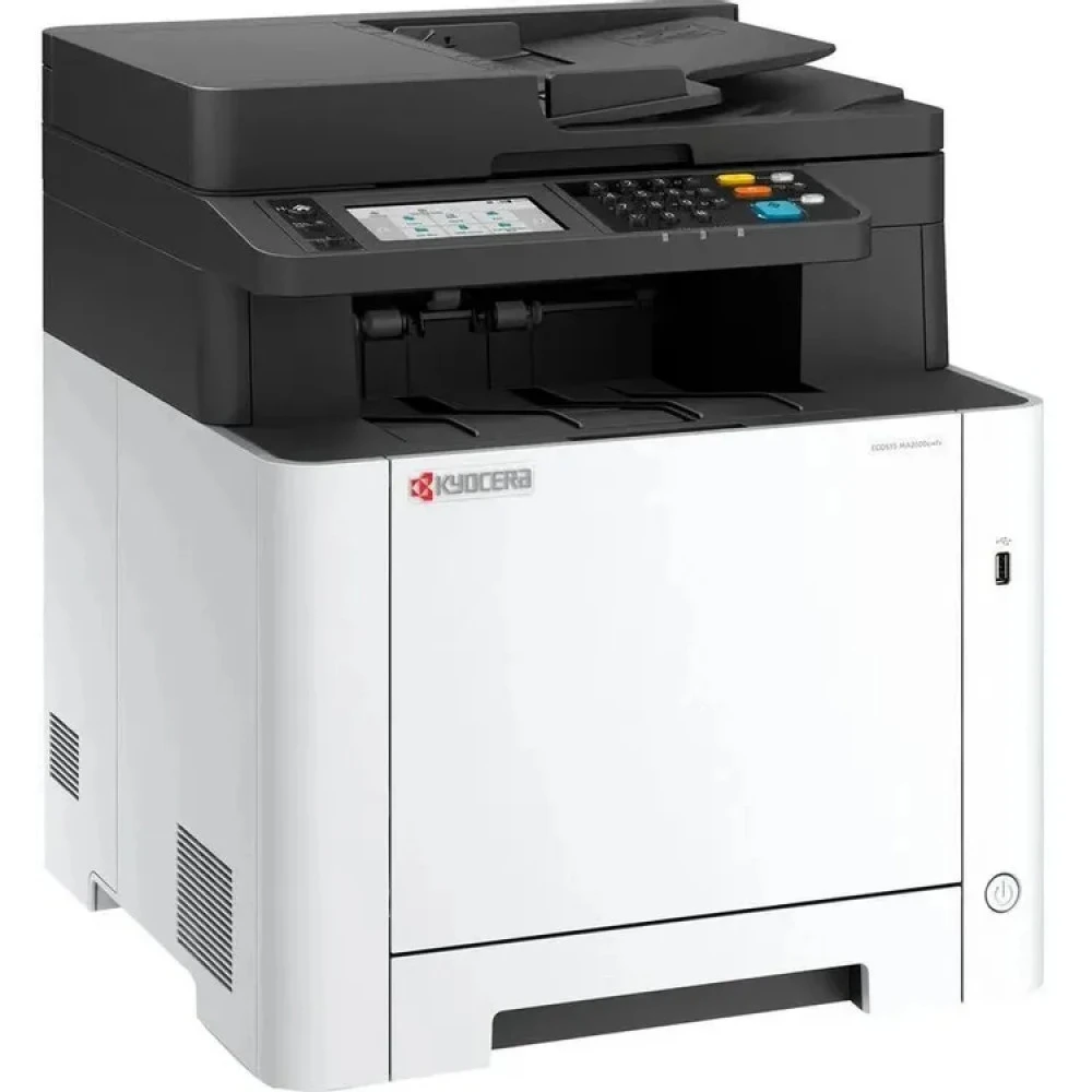 МФУ лазерное Kyocera ECOSYS MA2600cwfx (A4), цветное, Printer/Scanner/Copier/Fax, 1200x1200 dpi, 26 ppm, 1 GB, 1 GHz, tray 50+250 sheets, DADF 50 sheets, USB+Ethernet+Wi-Fi, Duplex, 4.3" touchscreen, drum 100k, starter toner 1.5k — 3