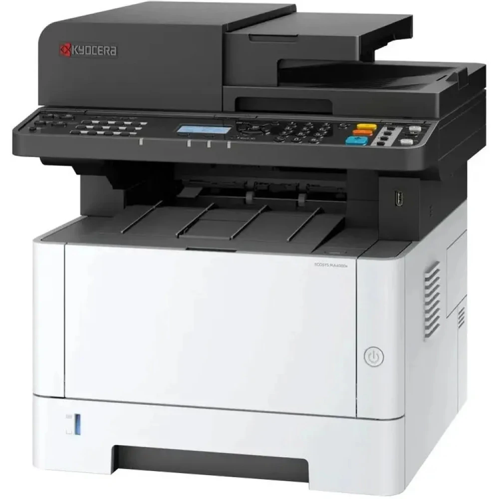 МФУ лазерное Kyocera ECOSYS MA4000fx (A4), монохромное, Printer/Scanner/Copier/Fax, 1200x1200 dpi, 40 ppm, 1 GB, 1.0 GHz, tray 100+250 sheets, DADF 50 sheets, USB+Ethernet, Duplex, LCD, drum 100k, starter toner 3.6k — 2