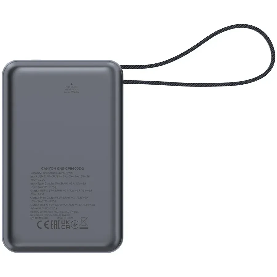 Павербанк CANYON OnPower 600, 20000 mAh PD 65W, серый — 4
