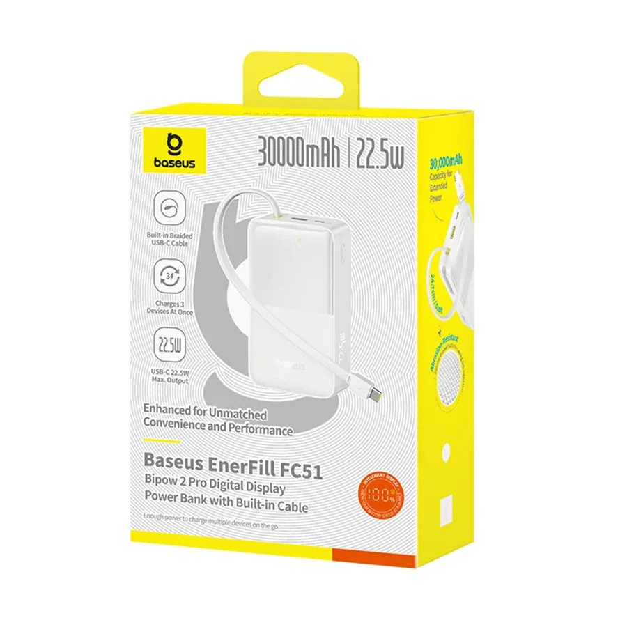 Портативный аккумулятор Baseus EnerFill FC51, 30000mAh, 22.5W, белый — 2