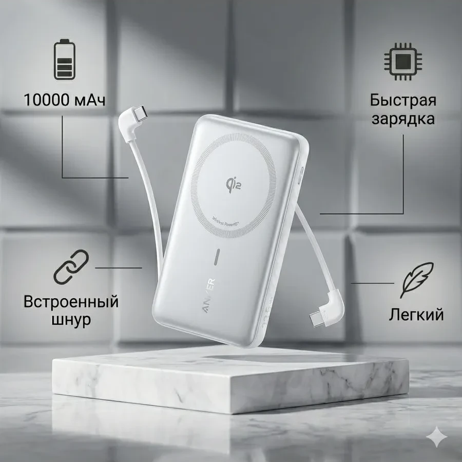 Портативный внешний аккумулятор Anker Zolo 10000mAh (A110DH21) Белый