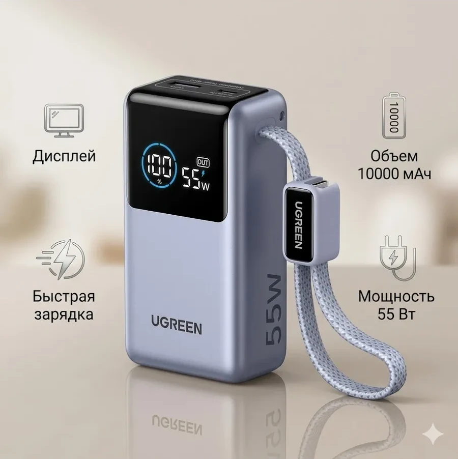 Пауэрбанк UGREEN PB727 75701B 55W Fast Charging