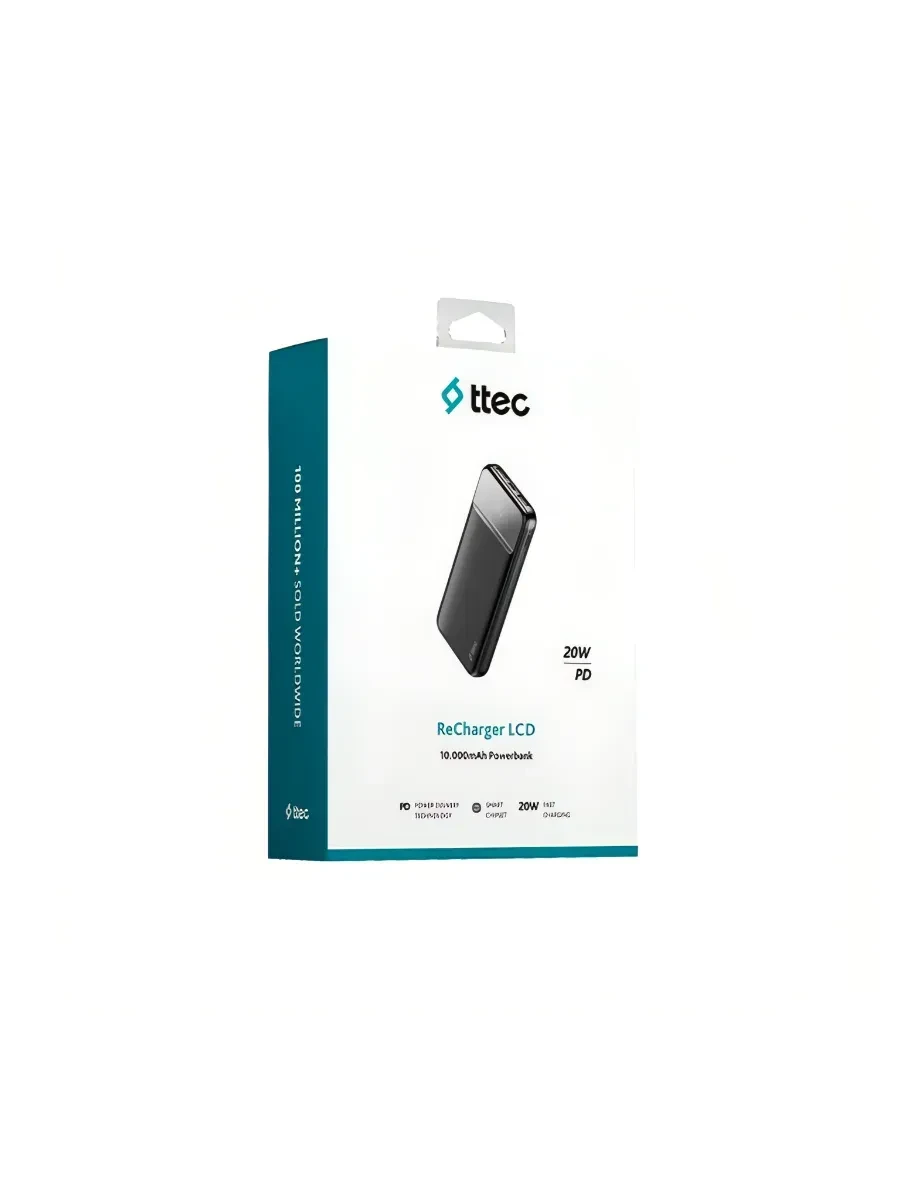 Внешний аккумулятор ttec ReCharger LCD 10.000mAh PD 20W Powerbank Black — 3