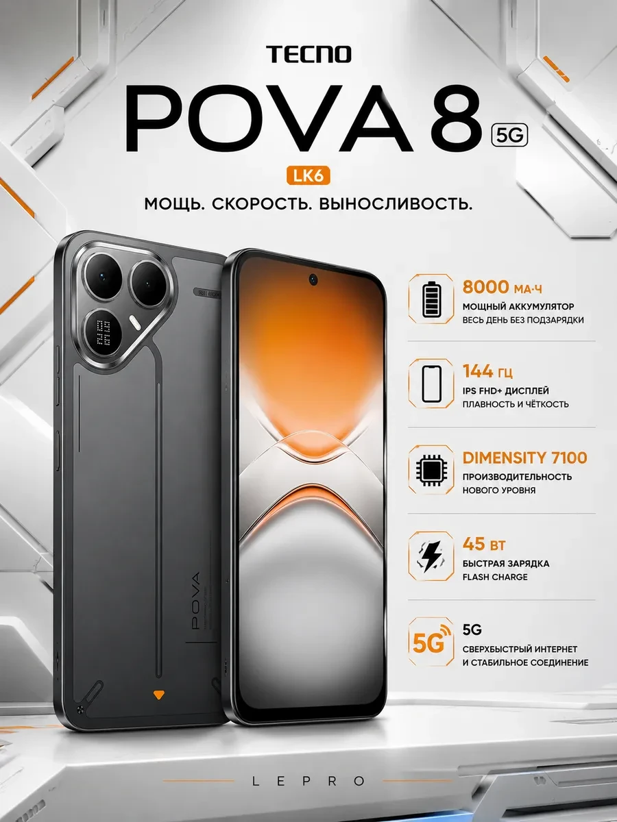 Мобильный телефон TECNO POVA 8 5G (LK6) 128+8 GB Graphite Black