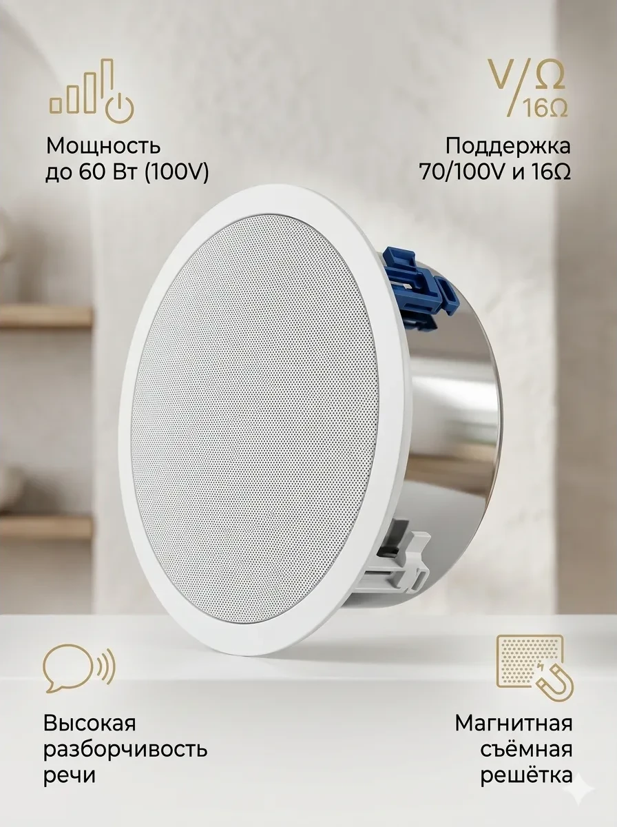 Потолочный громкоговоритель Biamp CM60DTD white, 60Вт(100V)