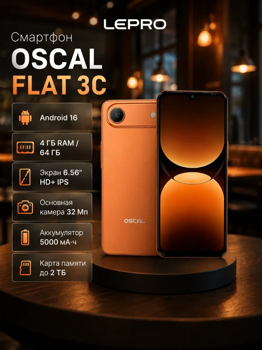 Смартфон OSCAL FLAT 3C 4GB RAM 64GB ROM Orange