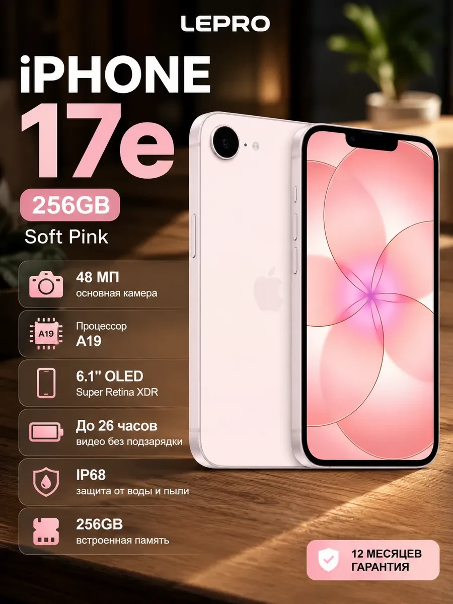 Смартфон iPhone 17e 256GB Soft Pink,Model A3634