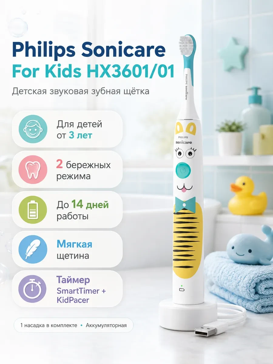 Электрическая зубная щетка Philips Sonicare For Kids HX3601/01