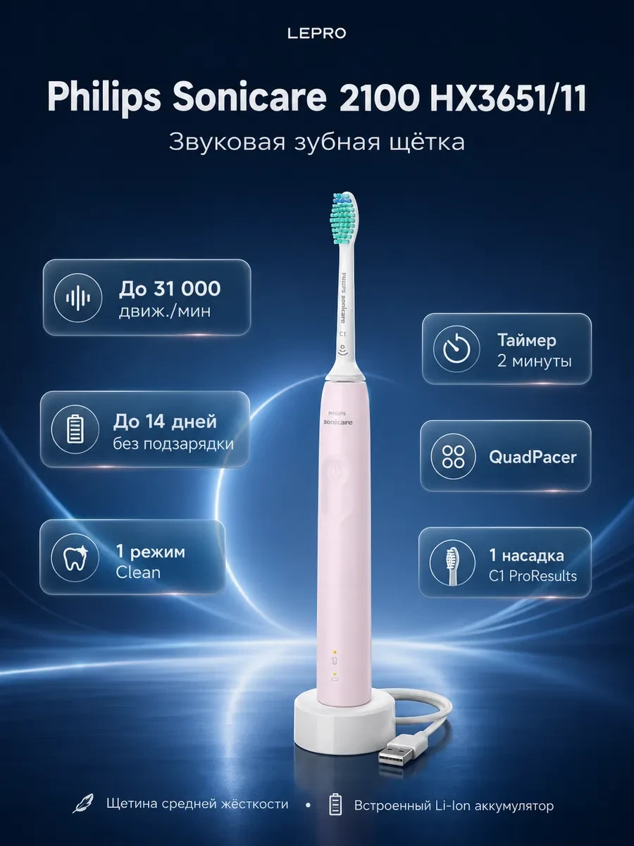 Электрическая зубная щетка Philips Sonicare 2100 HX3651/11