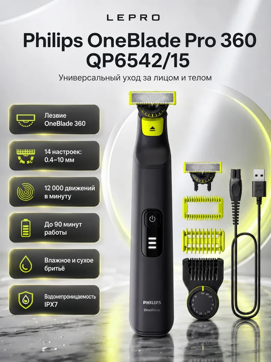 Триммер Philips OneBlade Pro 360 Face + Body QP6542/15