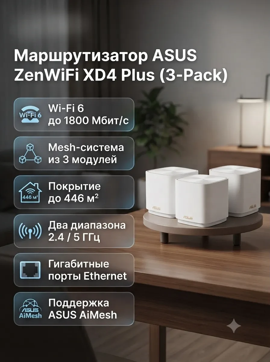 Маршрутизатор ASUS XD4 PLUS (3-PK) 90IG07M0-MO3C40
