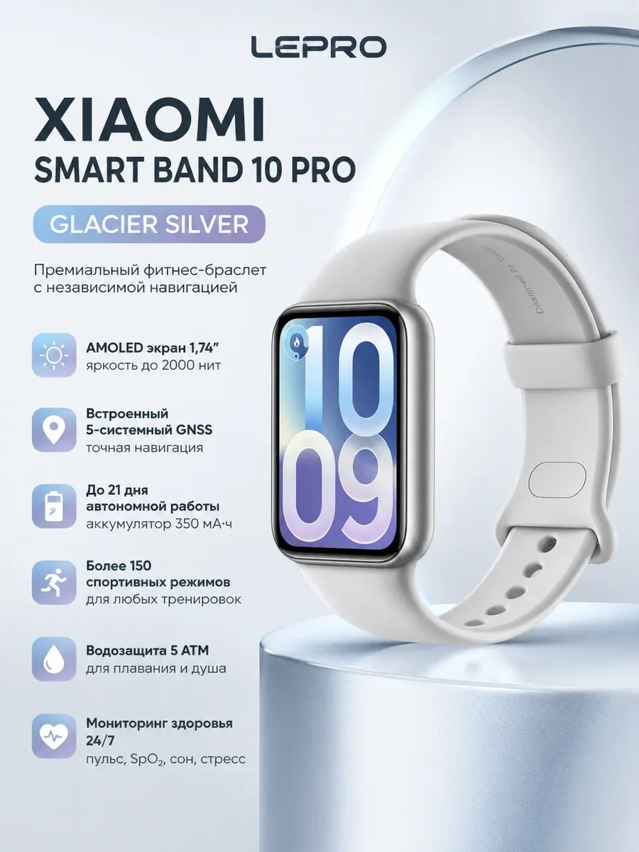 Фитнес браслет Xiaomi Smart Band 10 Pro Glacier Silver