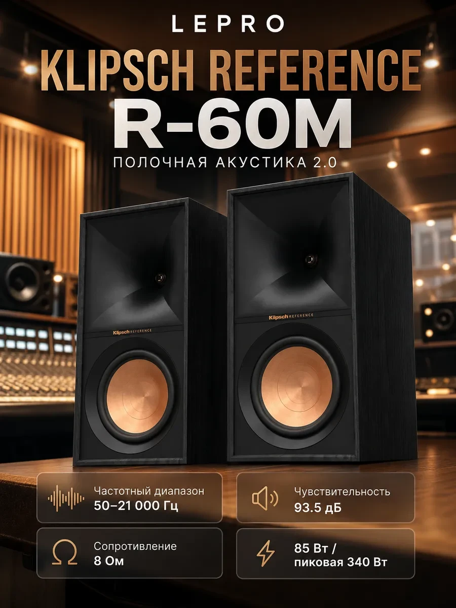 Акустическая система Klipsch Reference R-60M Bookshelf Speakers, Black, Pair