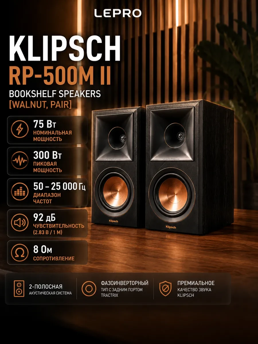 Акустическая система Klipsch Reference Premiere RP-500M II Bookshelf Speakers, Walnut, Pair
