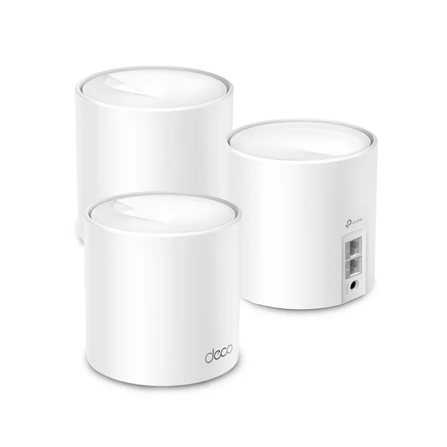Домашняя Mesh Wi-Fi система GbE AX1500 Tp-Link Deco X1500 (3 устройства) <Бесшовный роуминг, Wi-Fi 6, 5 ГГц: до 1201 Мбит/с (802.11ax), 2,4 ГГц: до 300 Мбит/с (802.11ax), 802.11ax/ac/a/b/g/n, 2 гигабитных порта LAN/WAN, Beamforming, MU-MIMO, OFDMA, HomeSh — 3