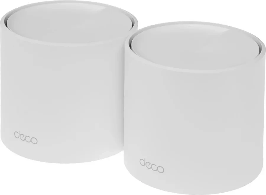 Домашняя Mesh Wi-Fi система GbE AX1500 Tp-Link Deco X1500 (2 устройства) <Бесшовный роуминг, Wi-Fi 6, 5 ГГц: до 1201 Мбит/с (802.11ax), 2,4 ГГц: до 300 Мбит/с (802.11ax), 802.11ax/ac/a/b/g/n, 2 гигабитных порта LAN/WAN, Beamforming, MU-MIMO, OFDMA, HomeSh — 2