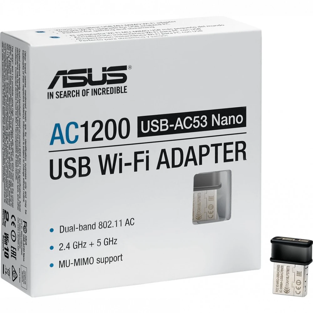 Сетевая карта Asus Wireless USB-AC53 Nano,802.11ac/a/b/g/n, 11/54/150/300/867 Мбит/с,2.4GHz/5GHz,USB — 5