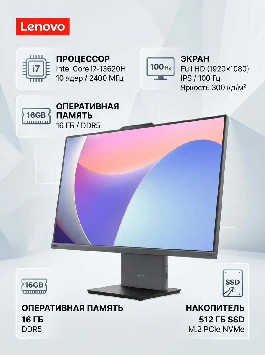 Моноблок Lenovo ThinkCentre Neo 50a Gen 5/27"FHD/Core i7-13620H/16gb/512gb/Win pro (12SB000HRU)