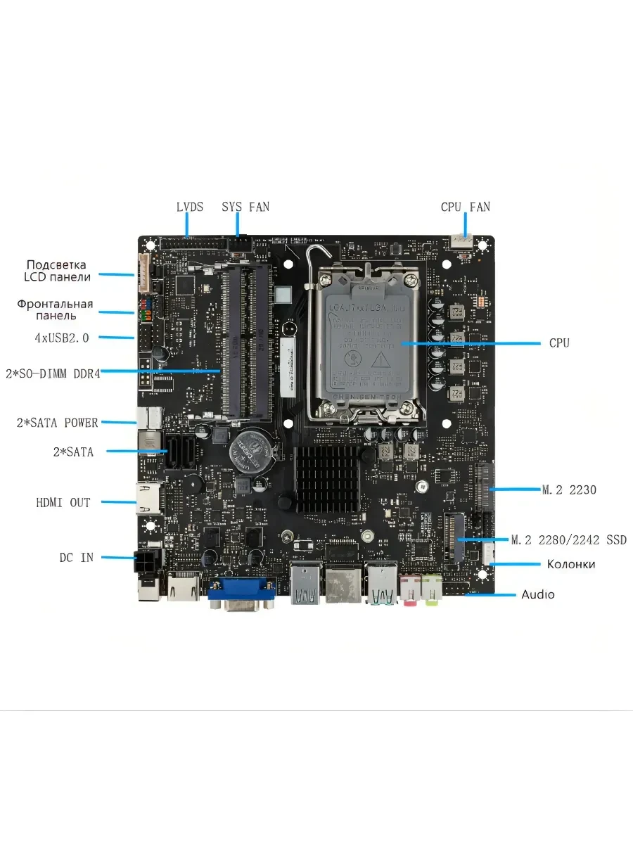 Моноблочная система Wintek BF2702 27'' FHD IPS (подставка с возможностью регулировки по высоте и портретного режима)/MB H610/SO-DIMM DDR4/WiFi/BT/Card Reader/клавиатура+мышь, блок питания 220Вт HuntKey — 4