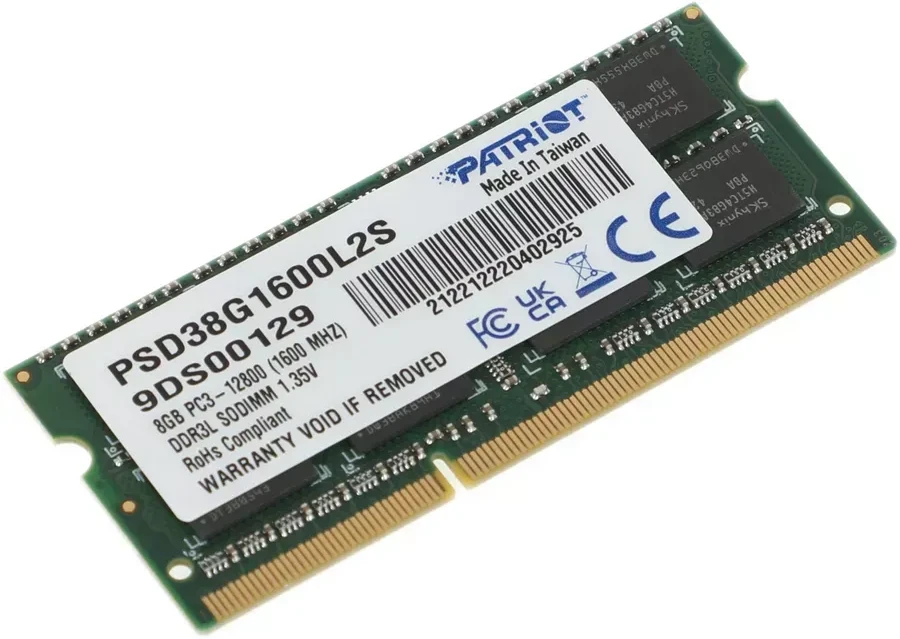 Модуль памяти Patriot DDR3, 8GB, SO-DIMM, 1600MHz