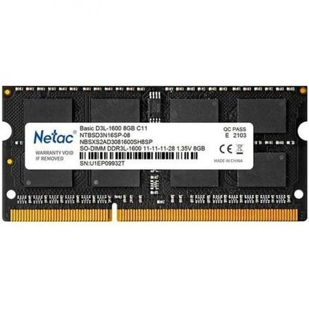Оперативная память Netac, DDR3, 8GB, SO-DIMM, 1600MHz