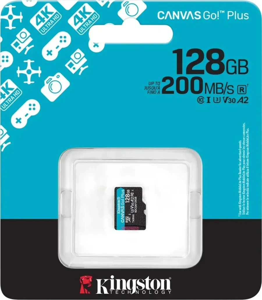 Карта памяти Kingston Canvas Go Plus MicroSDXC 128GB, A2, U3, V30