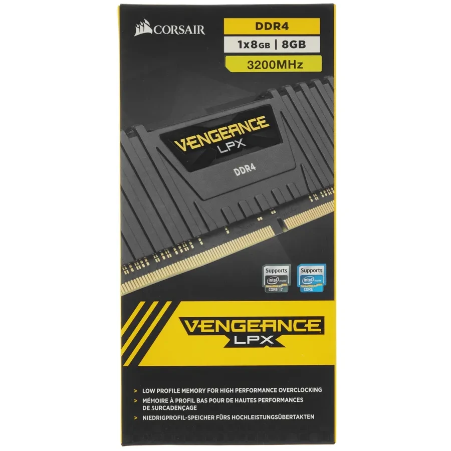 Оперативная память CORSAIR DDR4, 3200MHz 8GB 1x8GB Dimm, Unbuffered, Single Rank, 16-20-20-38, XMP 2.0, Vengeance LPX black Heatspreader, Black PCB, 1.35V — 5