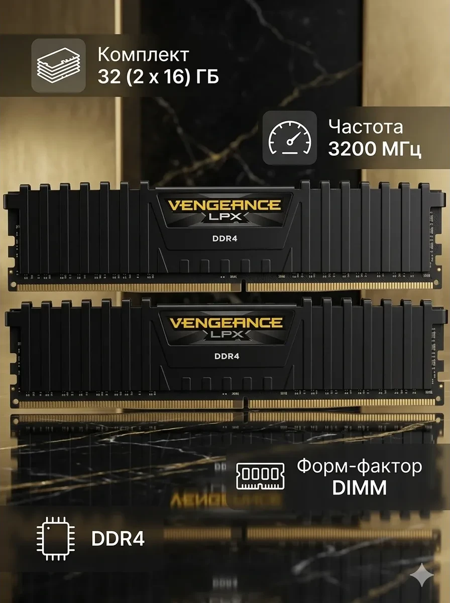 Оперативная память DDR4 32GB 3200MHz Corsair Vengeance, 2x16GB — 2