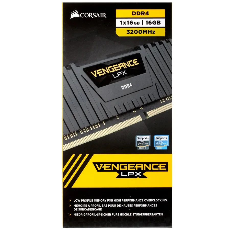 Оперативная память CORSAIR DDR4, 3200MHz 16GB 1x16GB Dimm, Unbuffered, Dual Rank, 16-20-20-38, XMP 2.0, Vengeance LPX black Heatspreader, Black PCB, 1.35V — 3